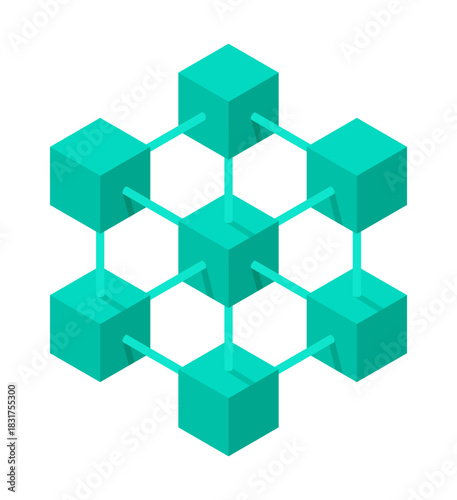 Blockchain 3D blue icon - database or cryptocurrency