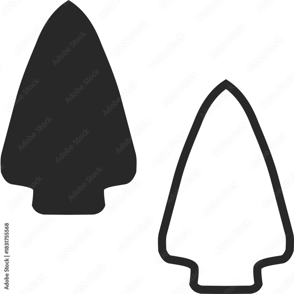 Naklejka premium Two Spearhead Icons, in a stylized and special shape of an ancient pike, silhouette and line in black.