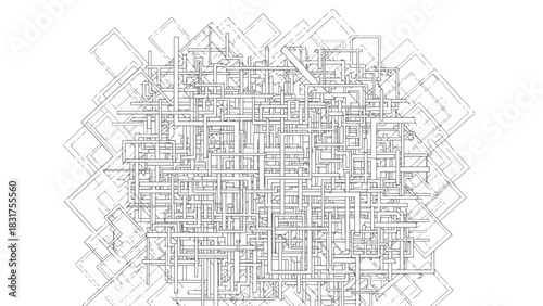 Abstract Geometric Network Interconnected Lines and Squares