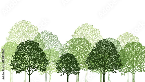 Stylized green forest with detailed, sketchy trees representing nature, ecology, and the environment
