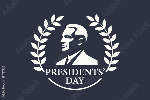 Vector emblem showing a dignified profile silhouette framed with laurel branches for Presidents Day.
