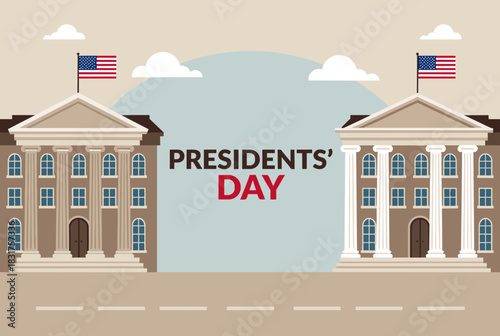 Presidents Day patriotic building illustration
