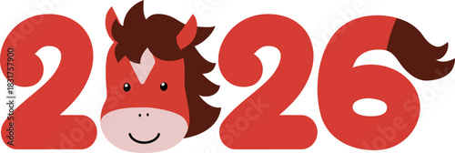 Happy New Year 2026 Typographic Banner - Year of the Fire Horse