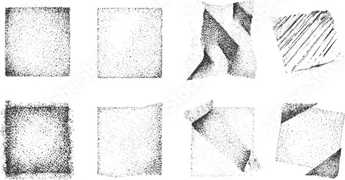 Eight black and white textured graphic elements with grunge and stippled effects vector