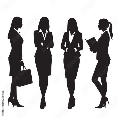 Business people , silhouettes, group of standing business men and business women
