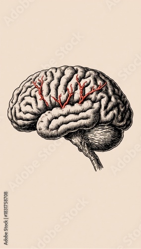 Brain isolated on minimalist hand-drawn background