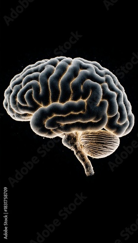 Streamlined particle illustration of a brain graphic