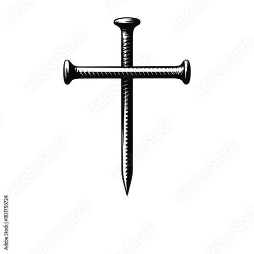 Black and white illustration of three nails forming a christian cross shape