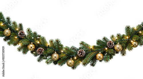 Festive Christmas Garland with Pinecones and Golden Ornaments