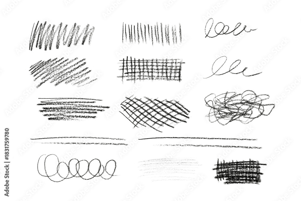 Obraz premium set of black pencil scribble elements and textures isolated on white or transparent png