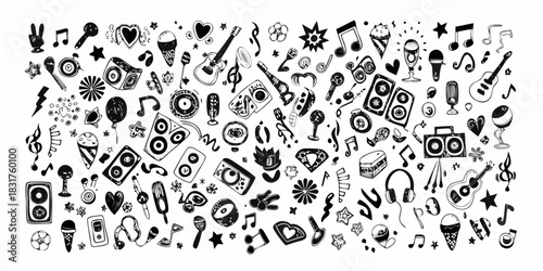 Hand drawn music and entertainment doodle vector illustration