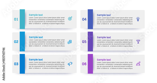 Business infographics design template with 6 options, steps or processes