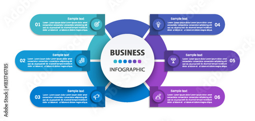 Business infographics design template with 6 options, steps or processes