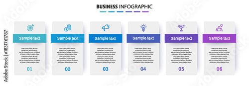 Business infographics design template with 6 options, steps or processes