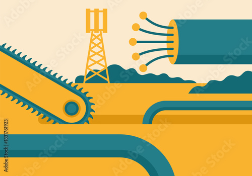 Rural Broadband trenching - Fiber Optic Cabling Illustration