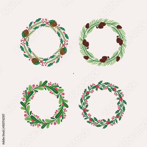 Floral botanical elegant circle frame illustration set