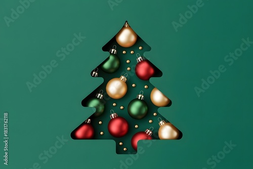 Festive christmas tree ornament with red and gold baubles