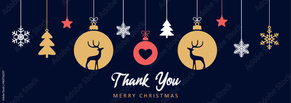 Naklejka premium thank you christmas greeting card with decorative christmas balls vector illustration
