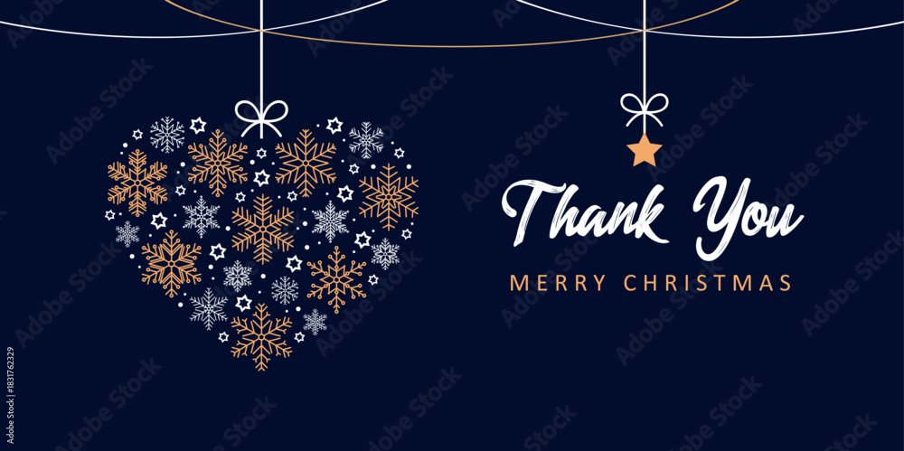 Fototapeta premium thank you christmas greeting card with decorative heart vector illustration