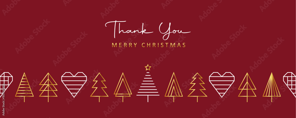 Naklejka premium thank you christmas card with seamless pattern fir tree border vector illustration