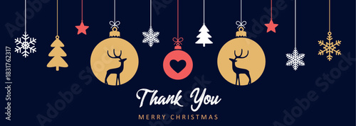 thank you christmas greeting card with decorative christmas balls vector illustration