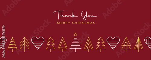thank you christmas card with seamless pattern fir tree border vector illustration