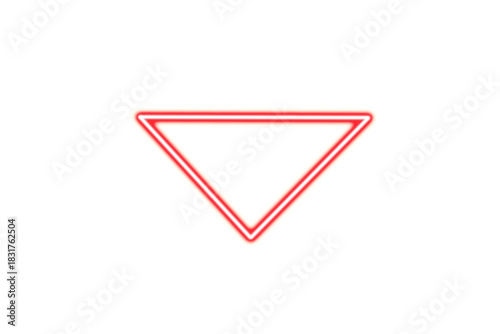 Glowing red neon triangle shape illuminated against a black background isolated on transparent background