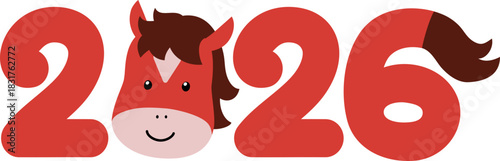 Happy New Year 2026 Typographic Banner - Year of the Fire Horse