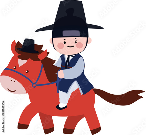 Gat-Wearing Seonbi Riding a Red Fire Horse (2026 Korean Zodiac)