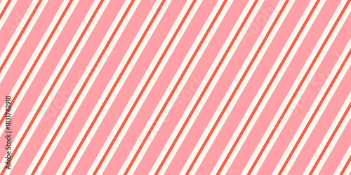 Christmas Candy Cane striped seamless pattern. Xmas traditional gift wrapping texture. Pink caramel diagonal print. Festive peppermint candycane. Seasonal decoration. Vector illustration background