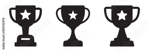 Trophy Cup with Star Icons Set – Winner, Victory, and Achievement Award Symbol