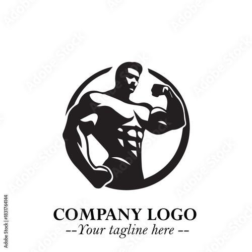 Man With Muscle Logo Symbol in Black on White Background for Strong Bold Fitness Branding Design Art