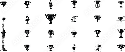 Collection of trophy silhouettes on white background for awards and recognition