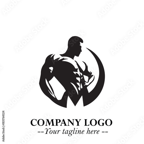 Man With Muscle Logo Symbol in Black on White Background for Strong Bold Fitness Branding Design Art