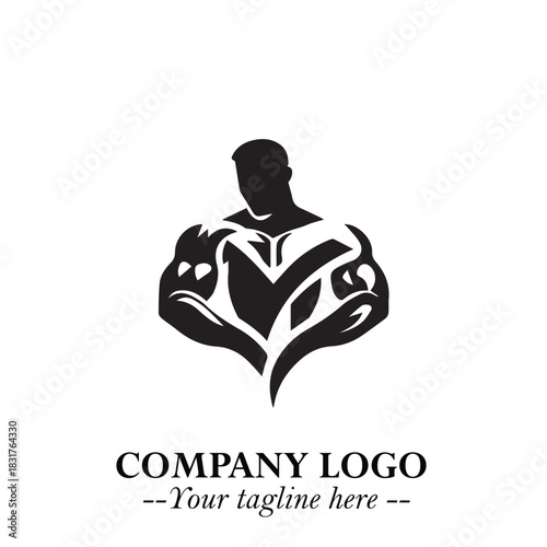 Man With Muscle Logo Symbol in Black on White Background for Strong Bold Fitness Branding Design Art