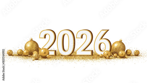 A glamorous 2026 New Year with elegant golden decorations and festive cheer, perfect for invitations and holiday greetings