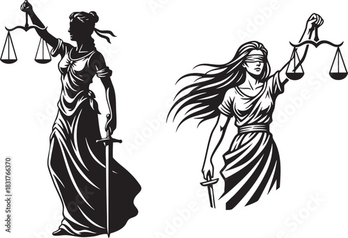 Lady Justice Vector Illustration, Goddess Themis with Sword and Scales

Blind Justice Symbol, Law Firm Logo Concept, Black and White Vector
