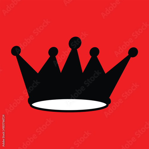 A black silhouette of a royal crown on a vibrant red background.