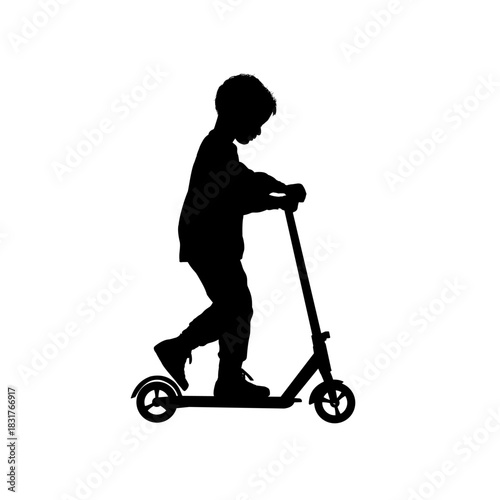  boy on a kick scooter silhouette- vector illustration