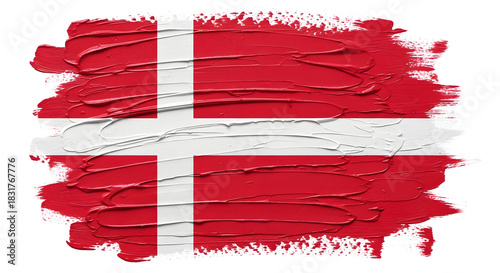 Painted denmark flag with rough texture brush strokes on white background