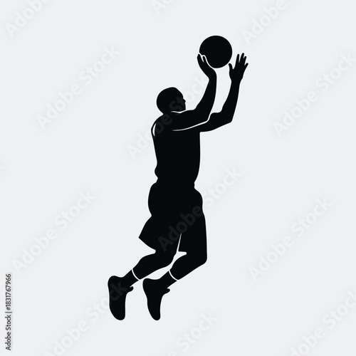 Silhouette basketball player in action shooting ball vector illustration