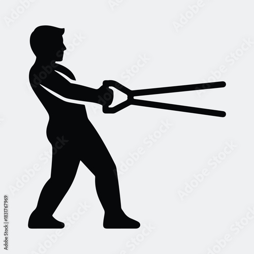 Silhouette blacksmith working iron with tongs tool vector illustration