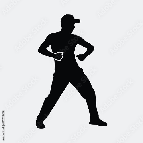 Silhouette man dancing cheerfully vector illustration
