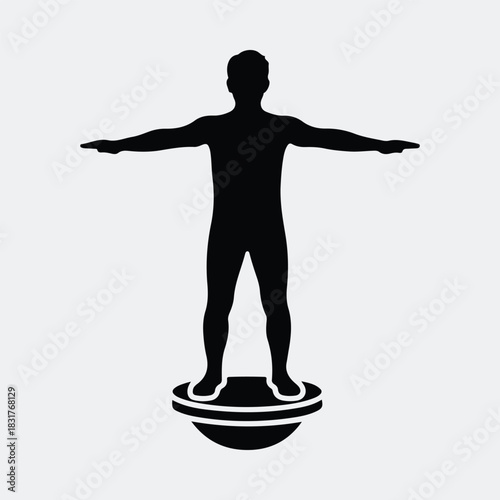 Silhouette man balancing on hoverboard with arms outstretched vector illustration
