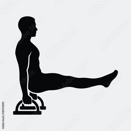 Silhouette man doing l-sit on parallettes calisthenics vector illustration