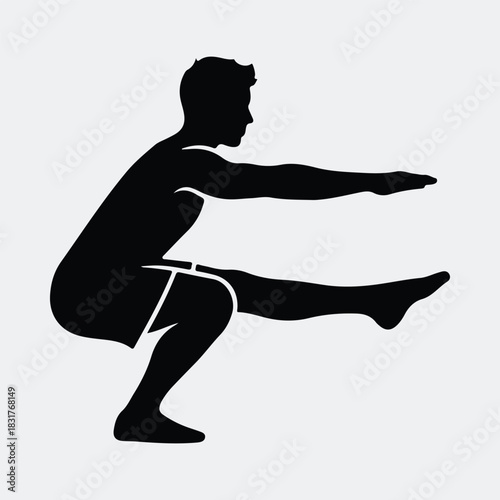 Silhouette man doing pistol squat exercise single leg vector illustration