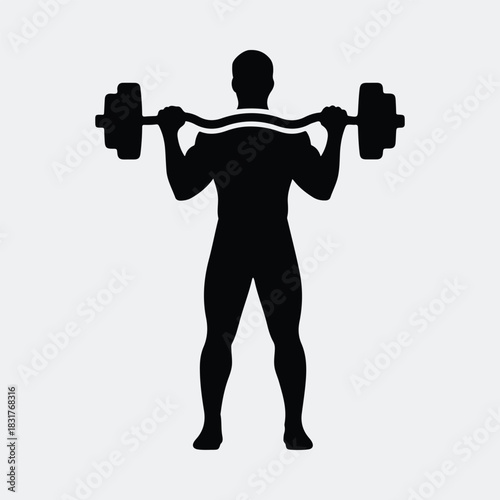 Silhouette muscular man lifting barbell training bodybuilding vector illustration