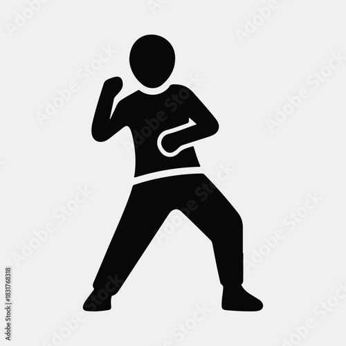 Silhouette martial arts fighter ready for fight pose vector illustration