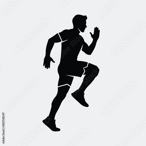 Silhouette of athletic man running sprinting in sportswear vector illustration
