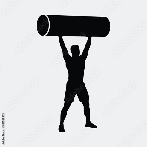 Silhouette strongman lifting heavy log strongman competition vector illustration
